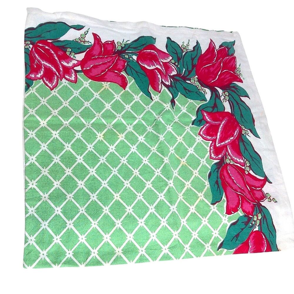 VTG 1940s 50s Floral Pillowcase Cottagecore Shabby Chic Lattice Cover 18x18